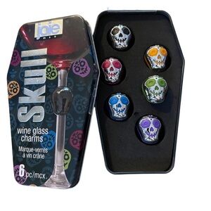 Joie Skull Wine Glass Charms Set of 6 Multicolored Skull Charms Like New